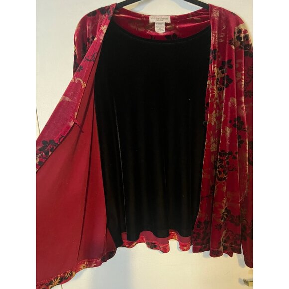 Womens 3X Blouse Floral Faux Suede Layered Burgundy Red Black Tank Stretch Flowy - Picture 8 of 12
